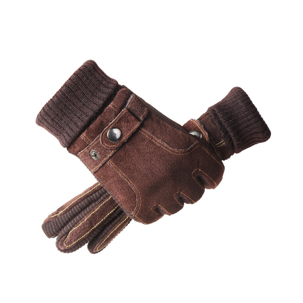 Winter Thickened Plus Velvet Bike Gloves Pigskin Gloves Men's Riding Motorcycle Cold-Proof Warm Gloves Leather Gloves Multicoloured 885658059286