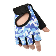 (01 Blue-M) Camouflage Outdoor Protect Wear Resistance Fingerless Gloves Boys Girls Anti-Skid Breathable Riding Gloves Children'S Gloves