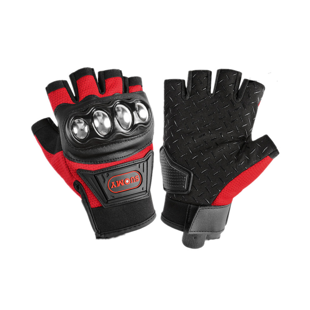 (Red White-Xl) Stainless Steel Knuckle Motorcycle Gloves Bike Anti-Fall Off-Road Riding Breathable Half Finger Mittens Male Motorcross Gloves Red,Multicoloured 885658065027