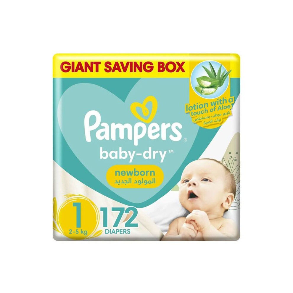 Pampers Baby-Dry Newborn Diaper With Aloe Vera Lotion For Newborn Size 1, 2-5Kg, Pack of 172's