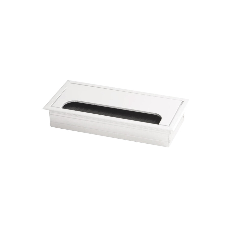 (White) Metal desk cable grommet - rectangular - 80x160mm