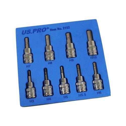 us pro US PRO Tools 9PC 3/8" DR Hex Allen Bit Sockets 48mm Long 3 - 10mm 2152 2