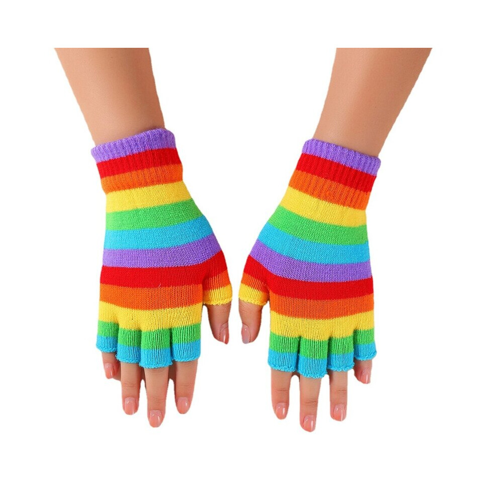 Striped Fingerless Gloves Rainbow Gloves Fingerless Split Finger Gloves Multicoloured