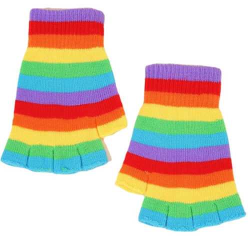Striped Fingerless Gloves Rainbow Gloves Fingerless Split Finger Gloves 1