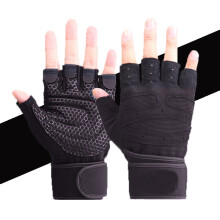 (BlackBlack Black-M) Professional Fitness Gym Gloves Half Finger with Wrist Wrap Support for Men Women Crossfit Workout Bodybuilding Hand Protector