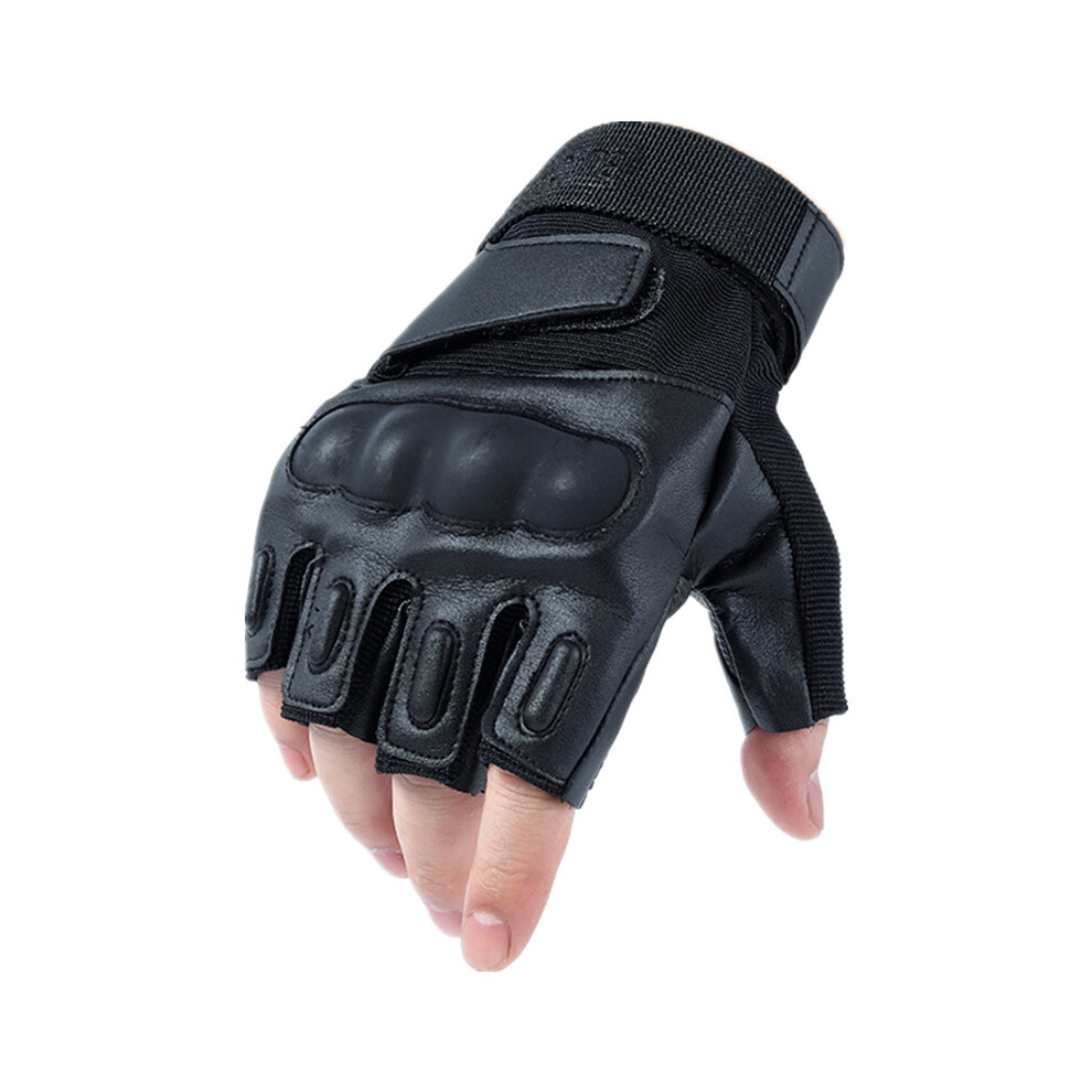 (Black White-L) Half Finger Tactical Gloves Military Army Pu Leather Hard Knuckle Protective Gear Biker Riding Moto Motocross Motorcycle Gloves Black,Multicoloured 885658077396