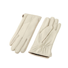 (White-L) Winter Women's Leather Gloves Touch Screen Gloves Warm Men Gloves Goatskin Mittens