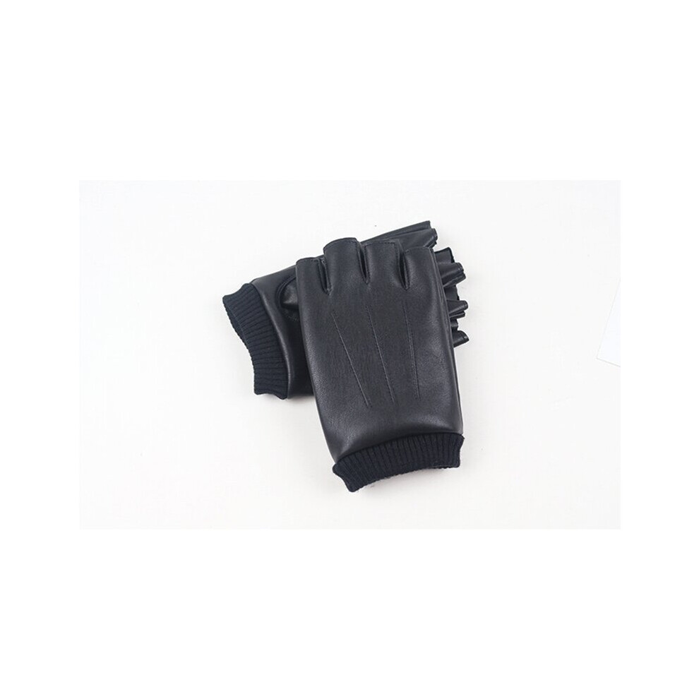 Men Pu Leather Gloves High Slip-Resistant Luvas Half Finger Velvet Leather Fingerless Gloves Gants Moto Autumn Guantes Black 885658079192