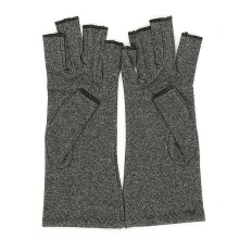 (Grey White-M) 1 Pair Arthritis Compression Gloves Soft & Breathable Open Finger Half Finger Carpal Tunnel Glove For Sports Driving Gloves