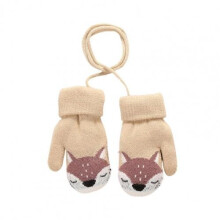 Baby Gloves Cartoon Fox Hanging Rope Autumn Winter Warm Plush Knitted Gloves for Outdoor