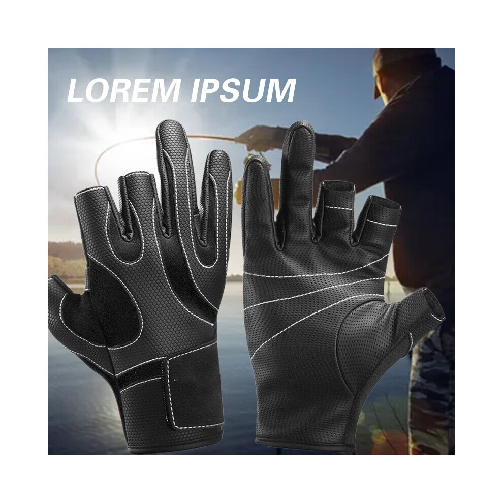 (Black-L) Three-Finger Fishing Gloves Multipurpose Non-Slip Durable Gloves Portable Outdoor Fishing Equipment Xin-Shipping 885658086596