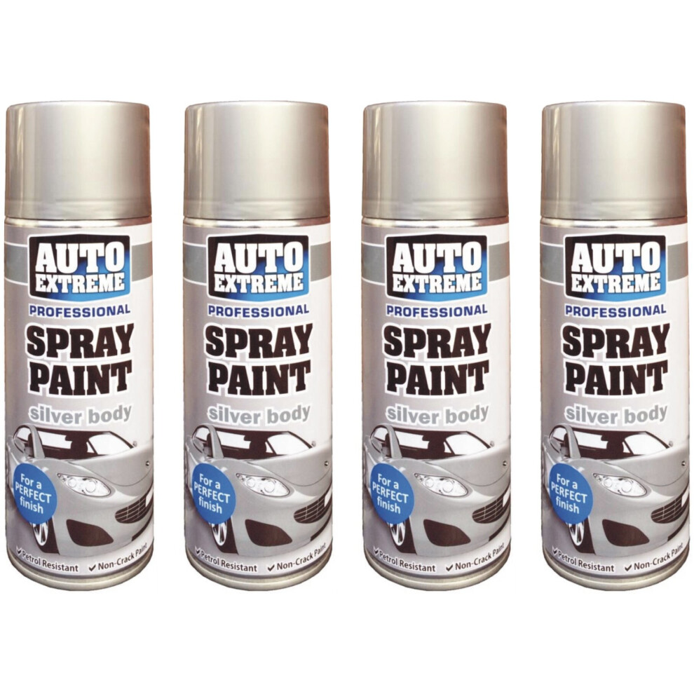 Rapide 4 X 400Ml Car Body Spray Paint Auto Extreme Perfect Finish Automotive Silver
