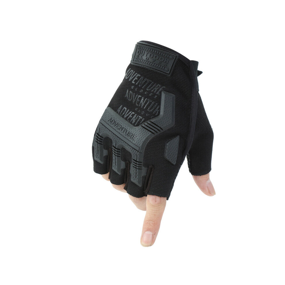 Unisex Tactical Gloves Nylon Leather Pair Of Gloves Half Finger Riding Cycling Fitness Outdoor Black 885658094706