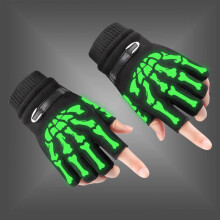 (Style 01 White-M Woman M) Halloween Skeleton Skull Half Finger Gloves Fluorescent Luminous Kids Winter Warm Knitted Gloves Unisex Boy Girl Sports Gloves