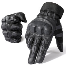 (Black-L) Tactical Full Finger Gloves Military Army Paintball Shoot Airsoft Work Fishing PU Leather Touch Screen Rubber Protective Mittens