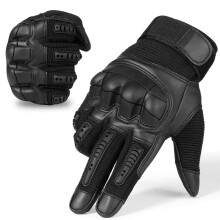 (Black-M) Touch Screen Tactical Rubber Hard Knuckle Full Finger Gloves Military Army Paintball Airsoft Bicycle Combat PU Leather Glove Men
