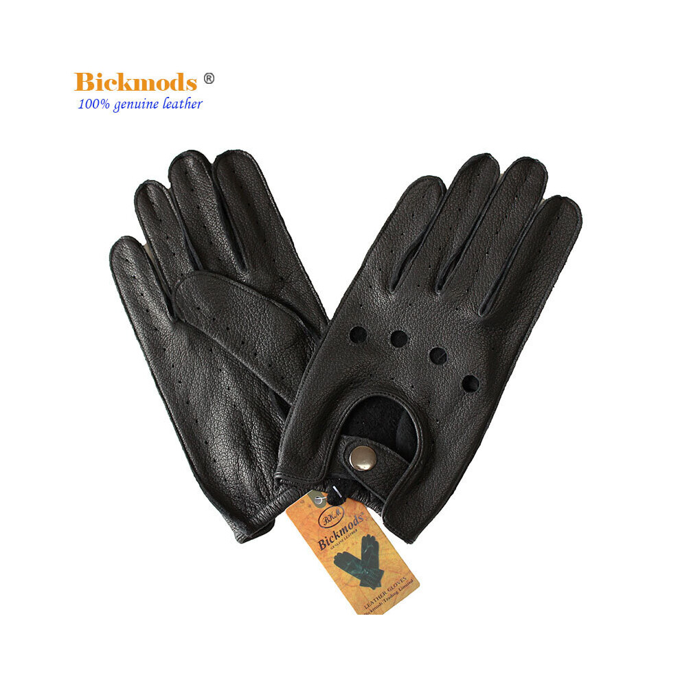 (-9.5 M) Leather Deerskin Driver Gloves Men's Summer And Autumn Single-Layer Thin Section Outdoor Riding Full-Finger Motorcycle Gloves Black 885658099824