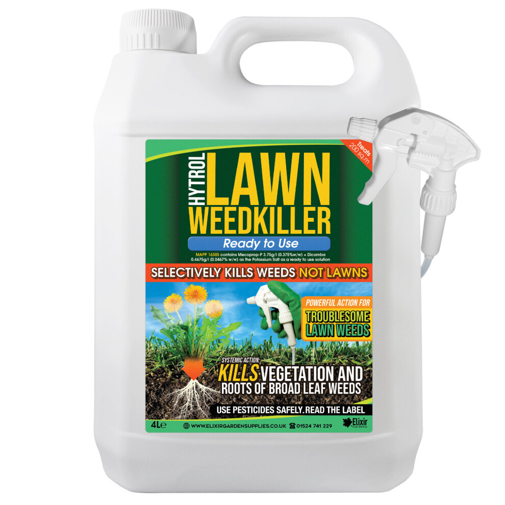 (4 Litre Ready-to-Use Bottle, 1) Hytrol Selective Lawn Weed Killer & Herbicide | Kills Weeds NOT Grass