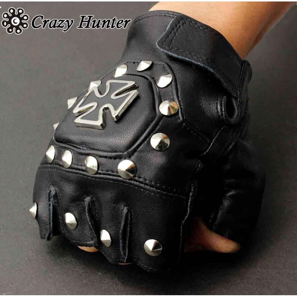 Real Leather Chopper Cross Punk Rocker Driving Motorcycle Fingerless Gloves Multicoloured 885658102036