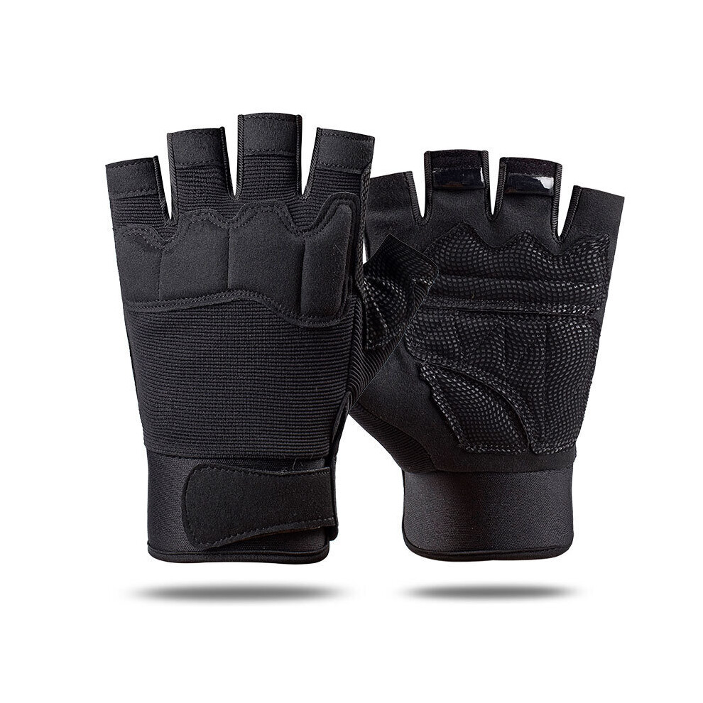 (-Xl) Outdoor Fingerless Tactical Gloves Sports Male Half Finger Army Mittens Fans To Ridding Motorcycle Fight Military Gloves Female Black 885658104009