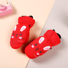 (rabbit red White-2 5 years old S) Children's Ski Gloves Rabbit Winter Warm Cotton Boys Girls Waterproof Children's Gloves Outdoor Gloves