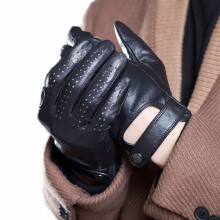 (Black Men White-L) Autumn Women's Sheepskin Gloves High Unisex Leather Touchscreen Gloves Classic Retro Non-Slip Driving Motorcycle Gloves