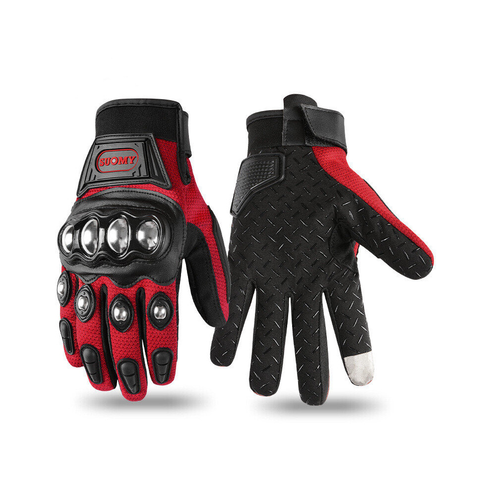 (Red White-Xl) Knuckle Stainless Steel Touchscreen Motorcycle Gloves Moto Off-Road Rider Riding Bicycle Bike Sport Women Men Motorcross Gloves Red,Multicoloured 885658110284