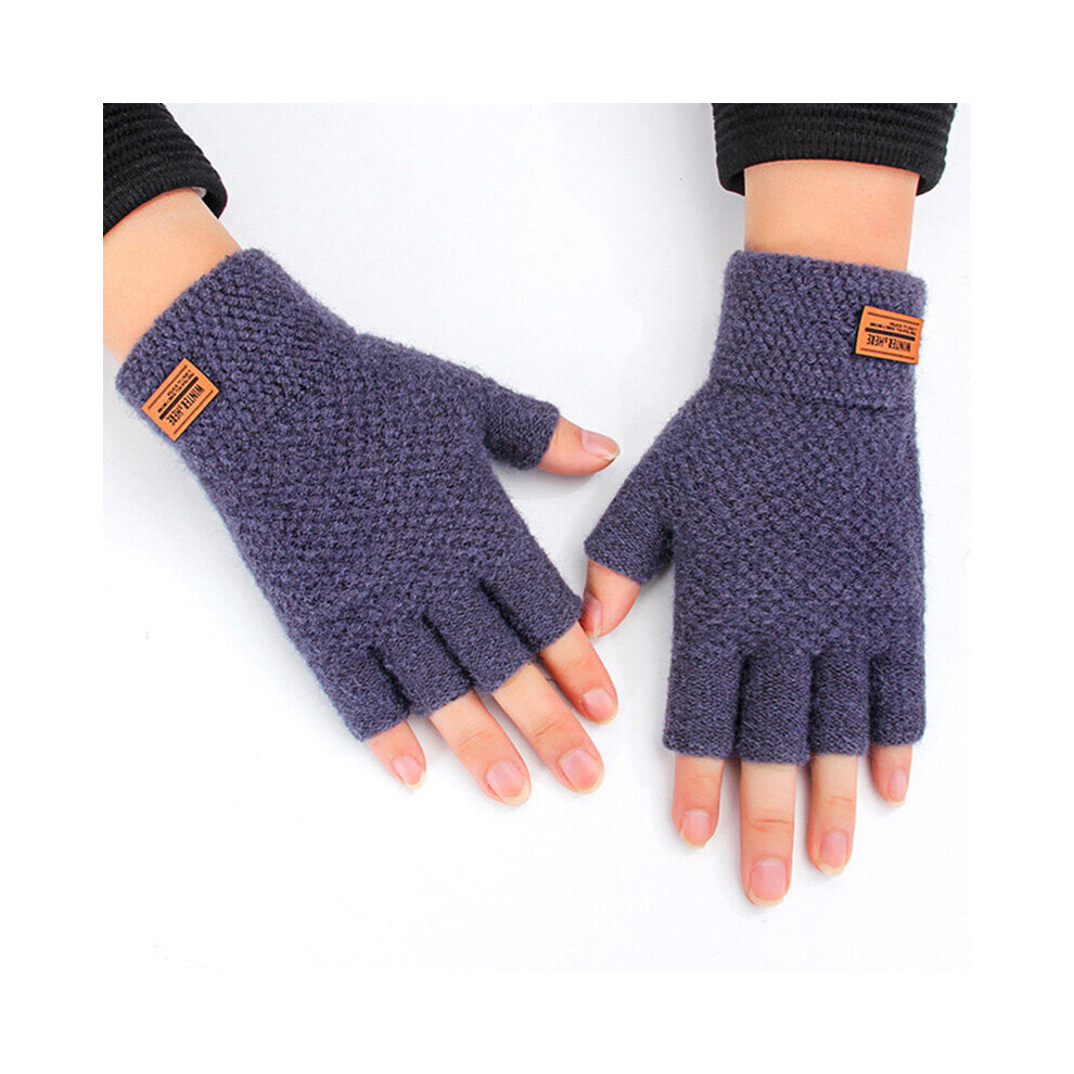 Men's Half Fingerless Gloves Winter Warm Alpaca Wool Fingerless Knitting Glove Adult Thickening Riding Leaking Fingers Gloves Multicoloured