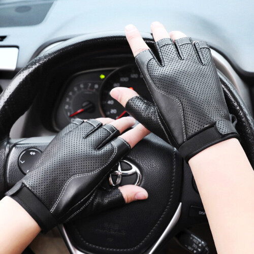 Real Leather Gloves Male Half Finger Driving Leather Gloves Autumn