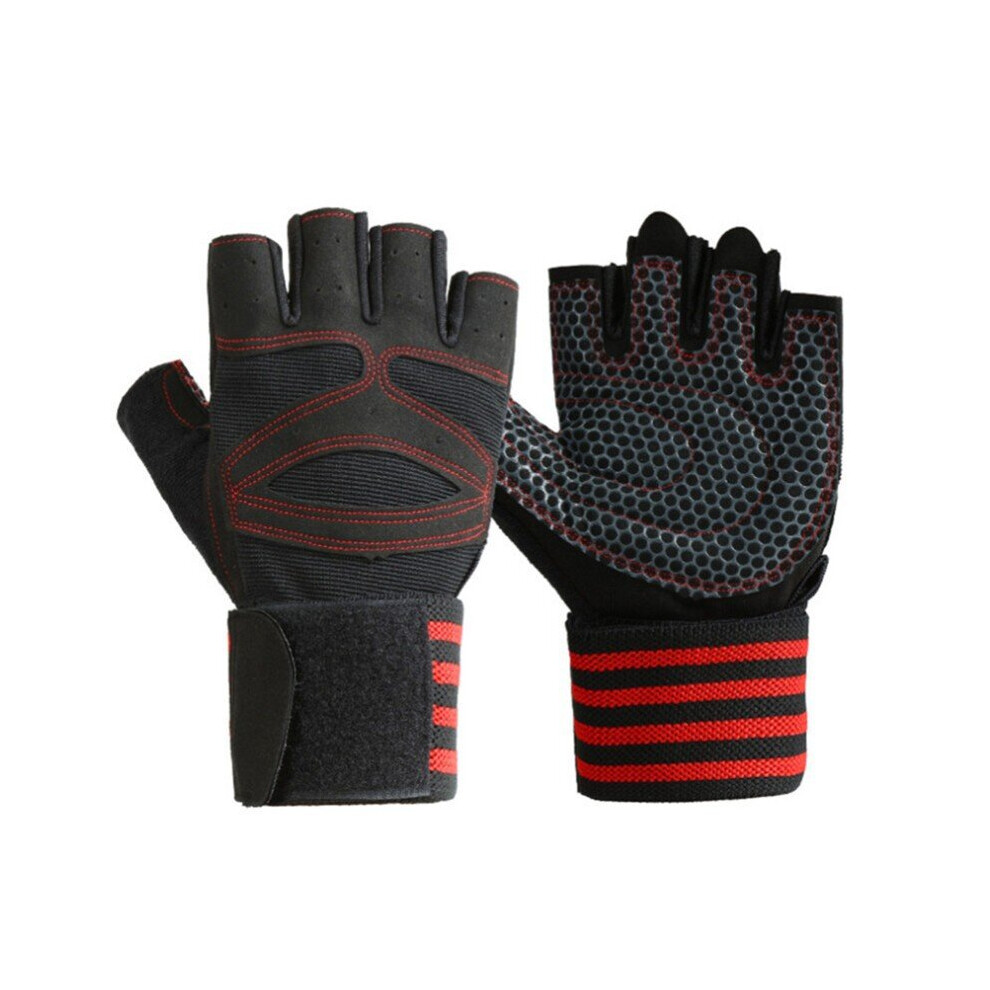 (red White-L) Sports Gloves Anti-skid Wear-resistant Soft Unisex Body Building Training Sports Mitten Lengthened Wristband for Adult-image-OPC-PBQRY5C-NEW