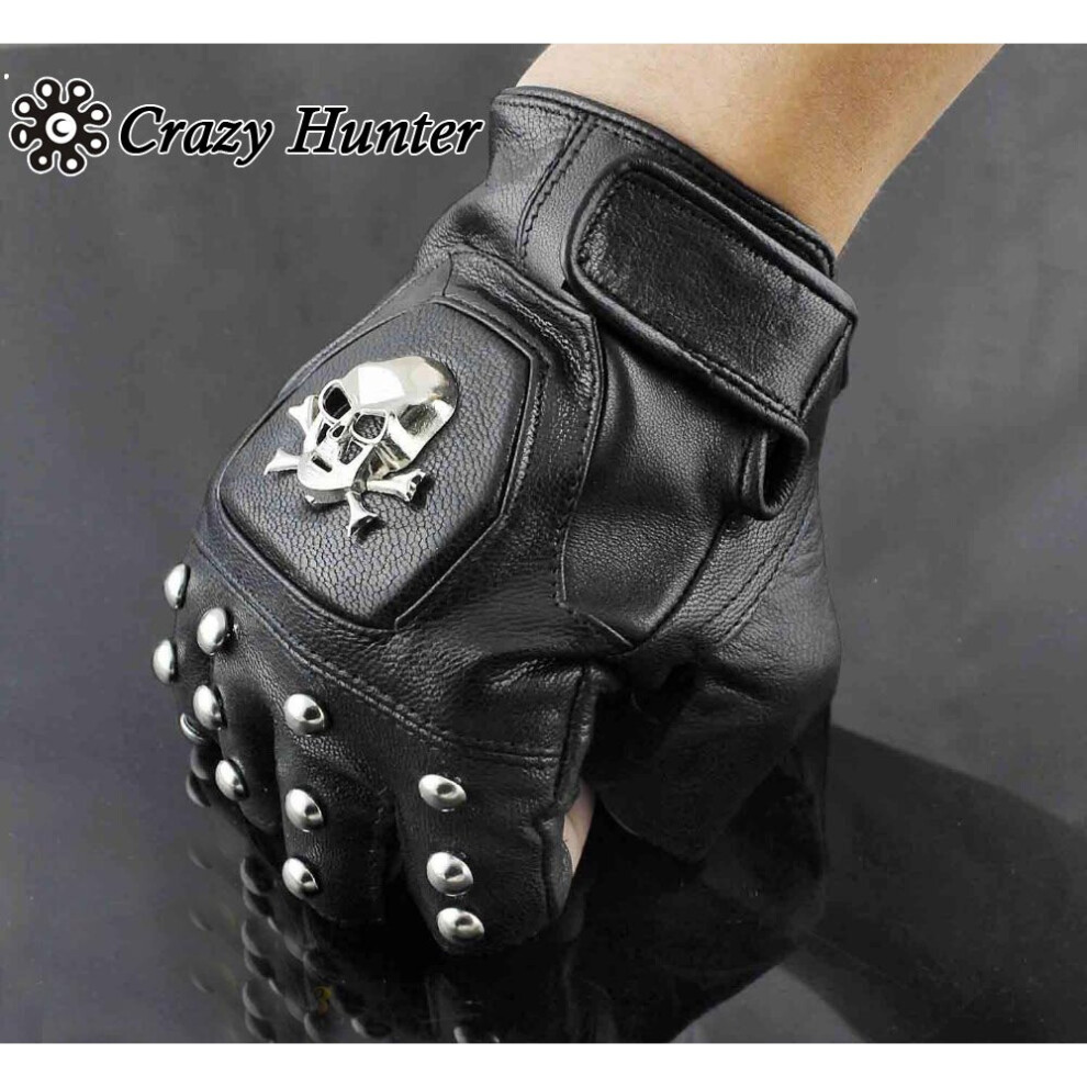 Men's Punk Rocker Leather The Skull Motorcycle Biker Driving Fingerless Gloves Multicoloured 885658120665