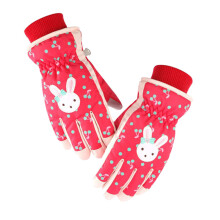 (Red-S) Kids Winter Waterproof Snow Gloves Solid Cartoon Ears Thermal Insulated Windproof Sport Snowboard Ski Warm Mittens