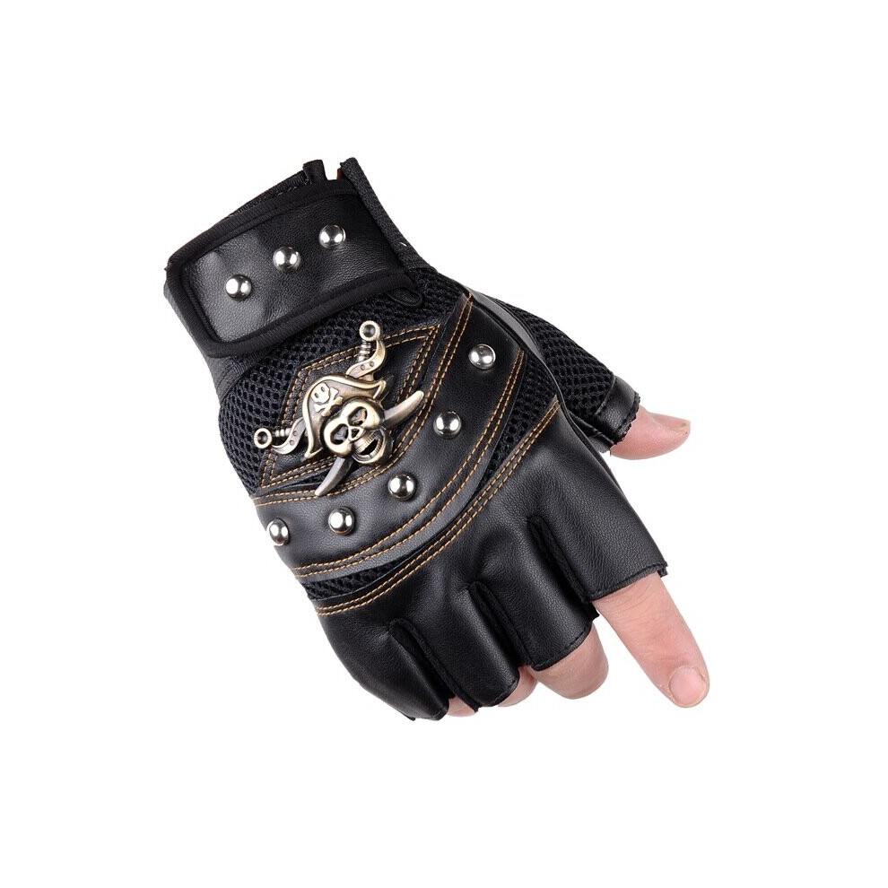 5 Pairs/Packs Pu Leather Skull Punk Driving Motorcycle Biker Fingerless Gloves For Men Women Gloves Gloves Black 885658127596