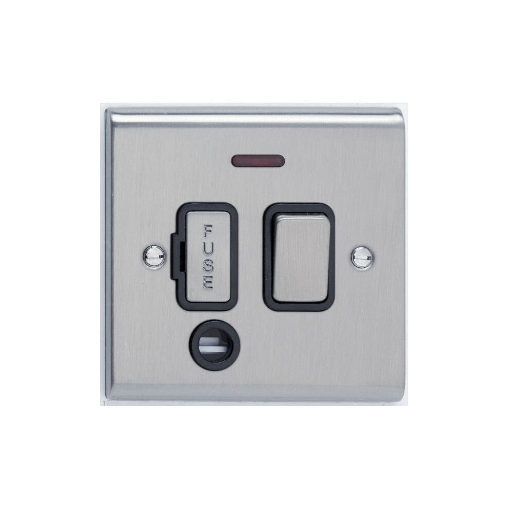 Deta Sd1373ssb Switched Spur Unit /Neon /Flex Outlet - 13 Amp (Stainless Steel / Black Inserts) 5016211216746
