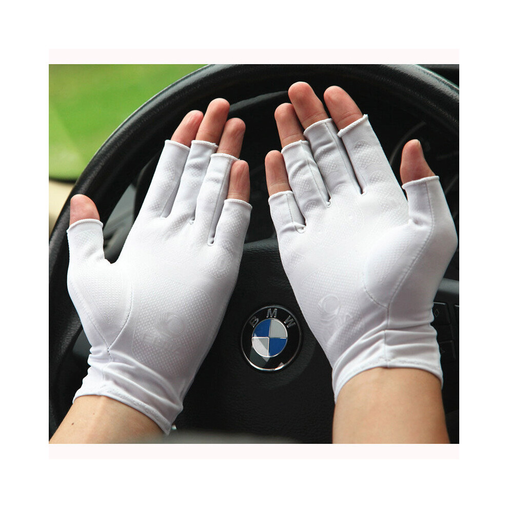 (SZ037 White White-S) Summer Gloves Unisex Driving Anti-Slip Breathable Ice Silk Sunscreen Gloves Half-Finger Full Fingers SZ037-image-OPC-PBQRVTQ-NEW