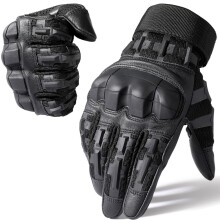 (Black-L) Touch Screen Tactical Full Finger Gloves Army Military Paintball Airsoft Shooting PU Leather Protective Gear Men Women