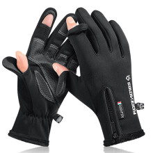 (Black A White-L) 2 Fingers Flip Touchscreen Gloves Winter Warm Waterproof Windproof Glove Motor Cycling Velvet Mittens Women Men Angling Gloves