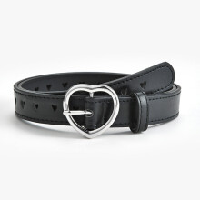 (Black-110cm) Belt Hollow Heart Shape Candy Colors Kids for Boy Girl Lady Women PU Leather Adjustable Metal Buckle Belts
