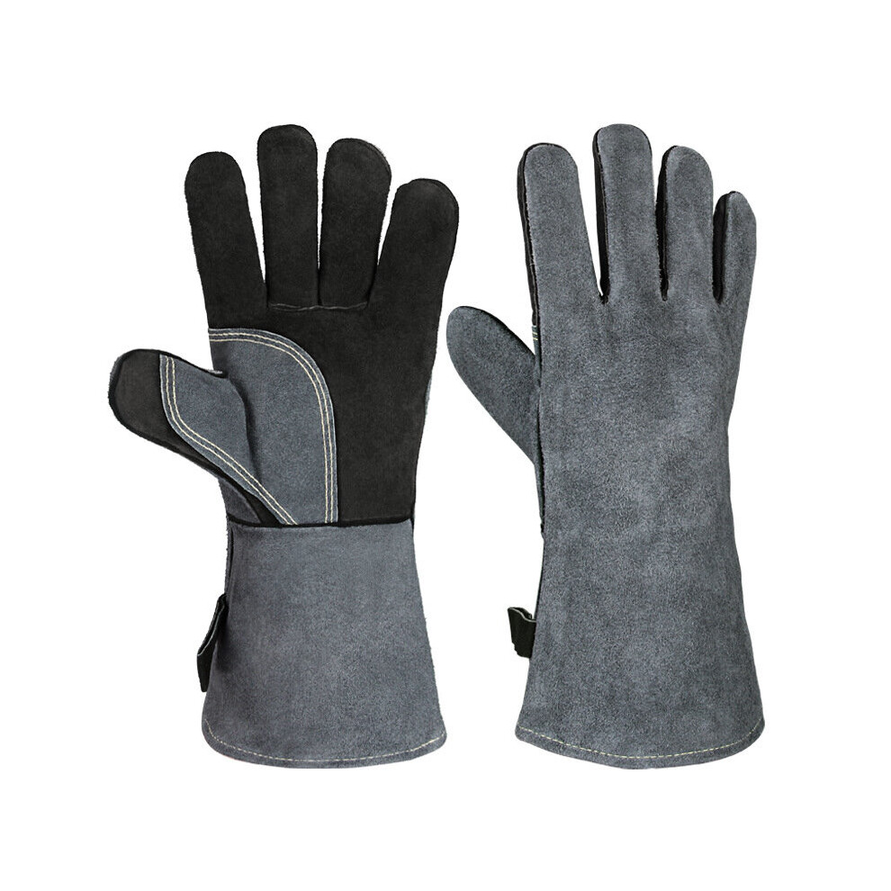 (Black-14 Inches 2) 500? Heat Resistant Oven Gloves Mitts Baking Bbq Gloves For Grill Heat Insulation Leather Forging Welding Gloves Clothing Gloves 885658150686