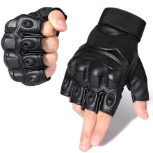 (Black-M) PU Leather Tactical Half Finger Gloves Army Military Airsoft Combat Shooting Paintball Outdoor Work Fingerless Men Women