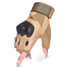 (Khaki White-M) Men's Tactical Gloves Military Army Combat Fingerless Airsoft Shooting Gear Carbon Knuckle Half Finger Fitness PU Leather Gloves