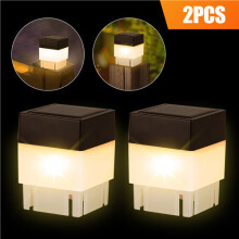(Warm White, 2 PCS) Solar Post Light 2x2" Waterproof LED Outdoor Garden Street Fence Cap Lamp