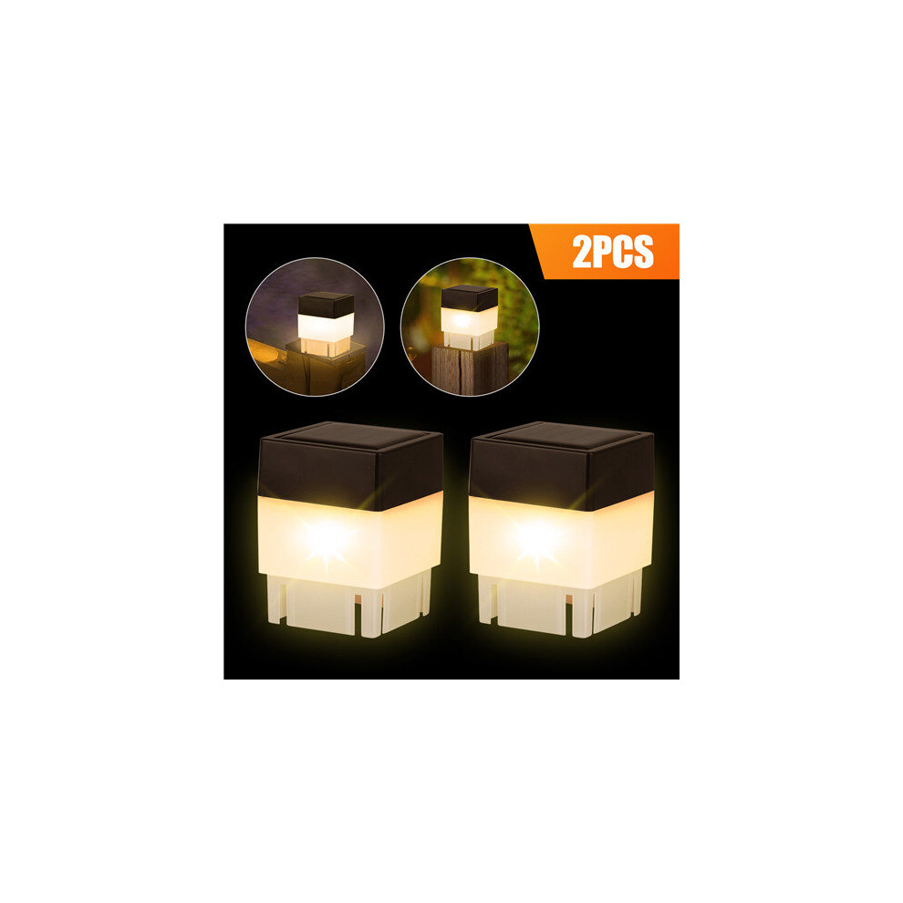 (Warm White, 2 PCS) Solar Post Light 2x2" Waterproof LED Outdoor Garden Street Fence Cap Lamp