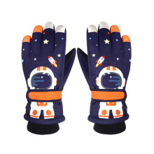 (Navy White-S) Children Cartoon Space Astronaut Winter Warm Ski Gloves Kids Snowmobile Skiing Snowboard Gloves Waterproof Gloves for Boys