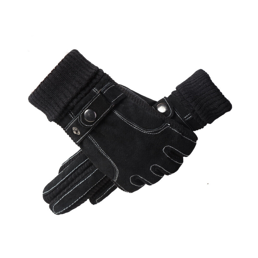 Men's Pigskin Gloves Thick Cotton Warm Windproof Winter Riding Touch Screen Motorcycle Cycling Gloves Multicoloured 885658156299