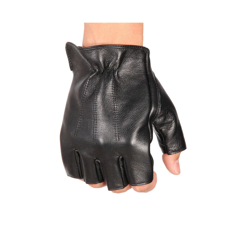 (-Xl) Man's Semi-Finger Cowhide Gloves Locomotive Motorcycle Non-Slip Fitness Male High Real Leather Gloves Nan48 Black 885658131241