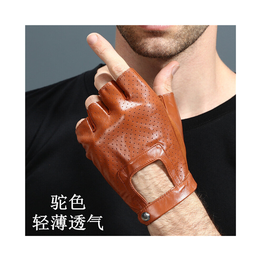 (Camel Sheepskin White-Xl) Nan9 Motorcycle Mittens For Men And Women Summer Thin Sunscreen Breathable Riding Retro Motorcycle Half Finger Sheepskin Gl Multicoloured 885658131524