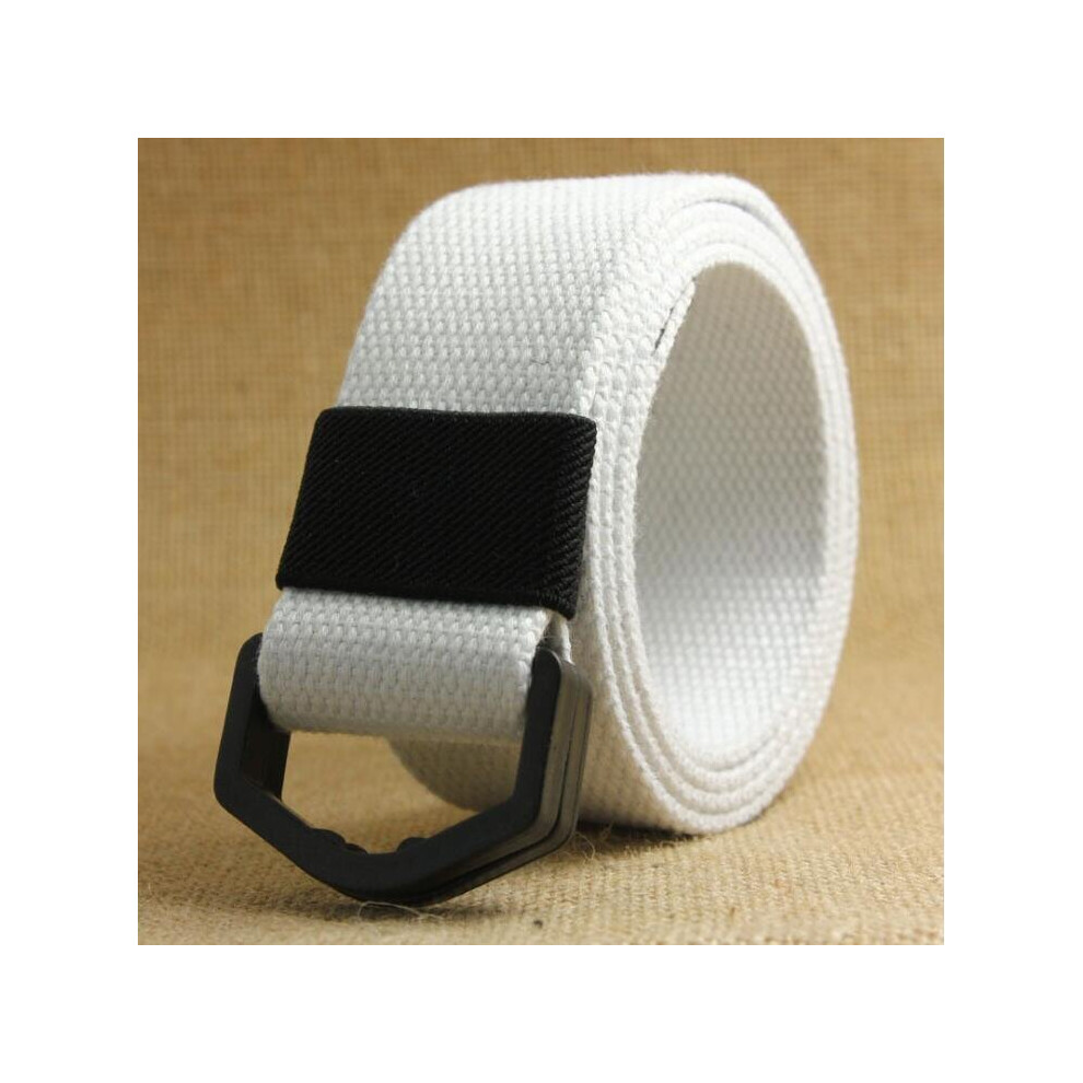 (-130Cm) Mens & Womens Canvas Belt D Plastic Buckl Eanti Allergy Belts Unisex Fabric Webbing Waistband Waist Belt White