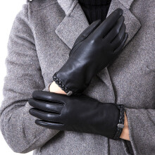(Black White-L) Women's Leather Gloves Winter Sheepskin Hiphop Punk Outdoor Cycling Touch Screen Warm Driving Mittens U55