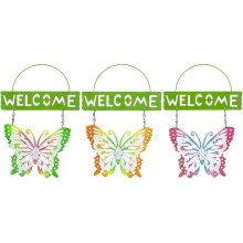 Welcome Butterfly Plaque Metal Hanging Garden Decoration Sign